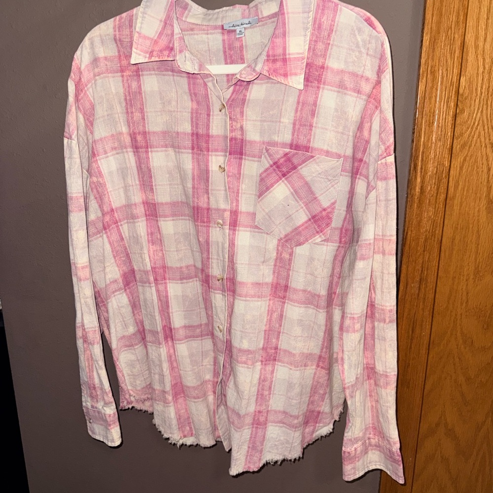 White Birch Pink Plaid Women's Top